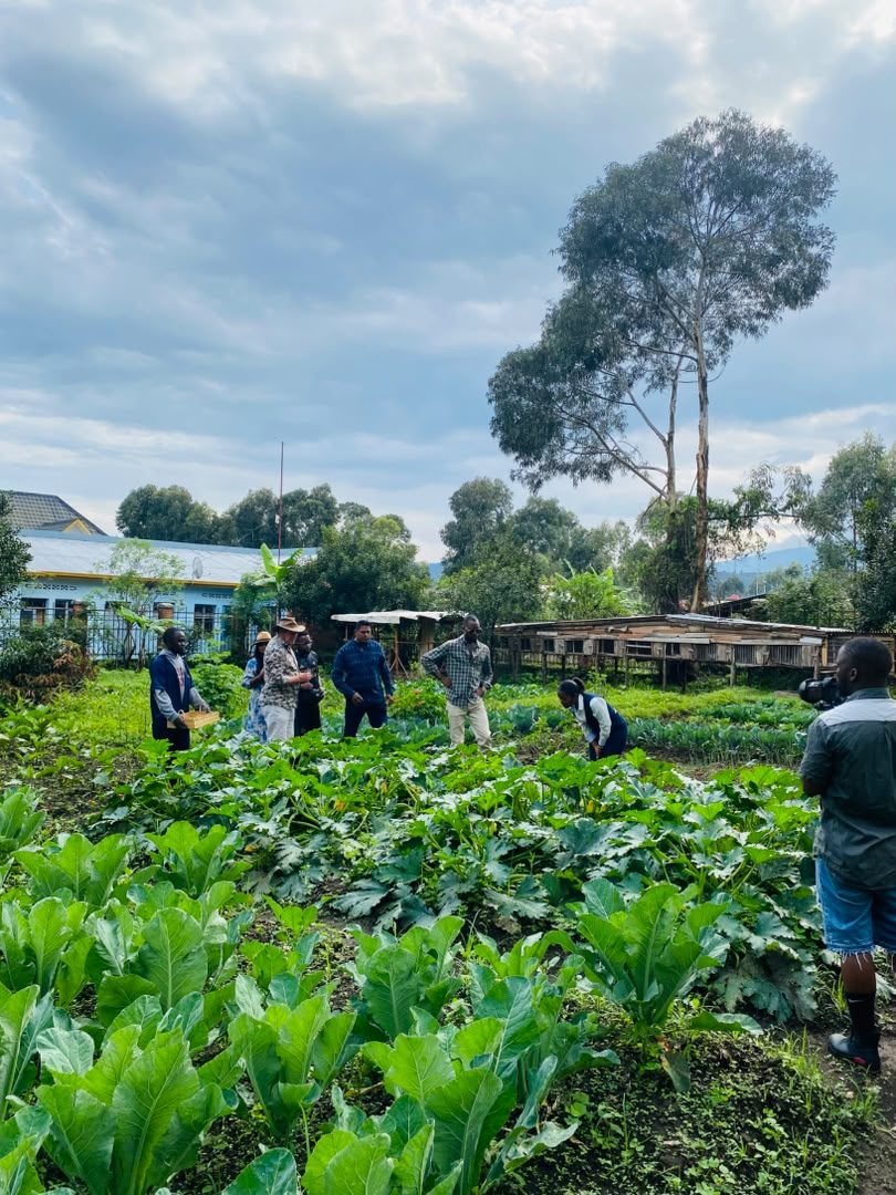 Guests picking vegetables in the resort garden